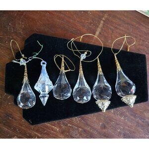 VTG Acrylic Faceted Teardrop 5" Christmas Ornaments String Hangers Lot of 6